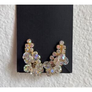 B29 Juliana Cha Cha‎ Earrings Women Vintage AB Crystal Aurora Borealis Statement